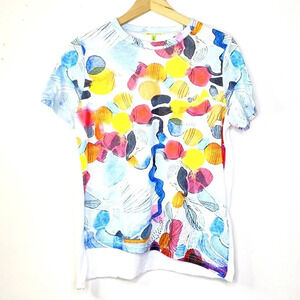 Trisha Tyler Small Watercolor Hi-Lo Hem Tee T-Shirt Top Printed Multicolor Dots